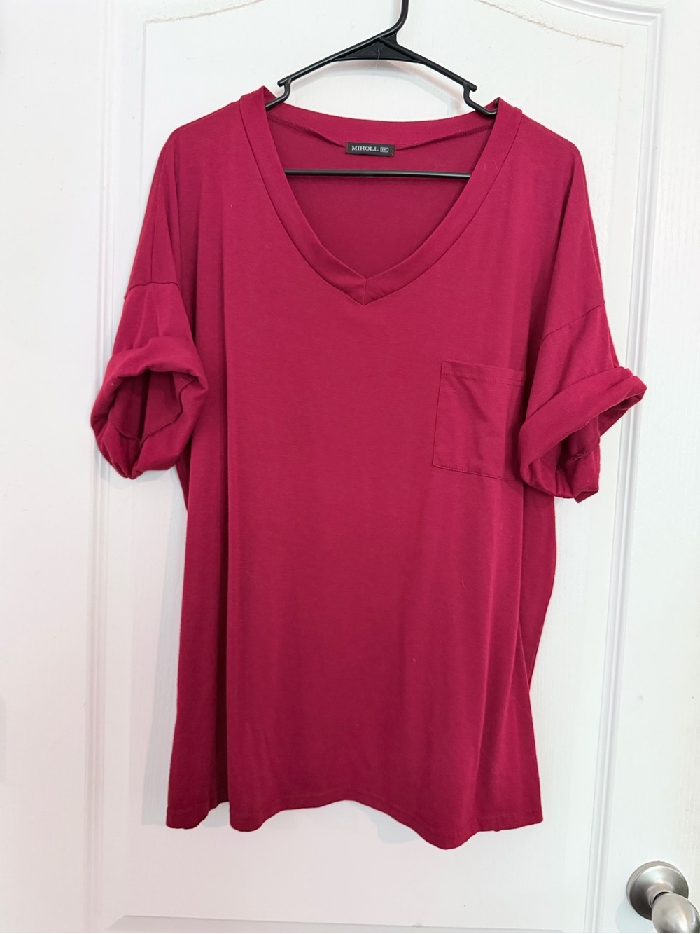 Relaxed Fit V-Neck Pocket Tee, Red